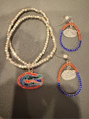 UF Gators Orange & Blue Alligator Charm Bracelet and Earring Set